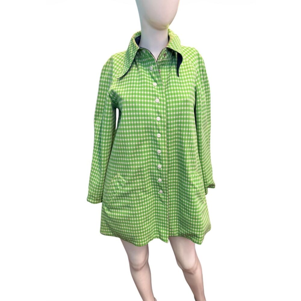 Vintage 70’s Green Checkered Jacket Women’s Size 8 coat Spring - Picture 4 of 10
